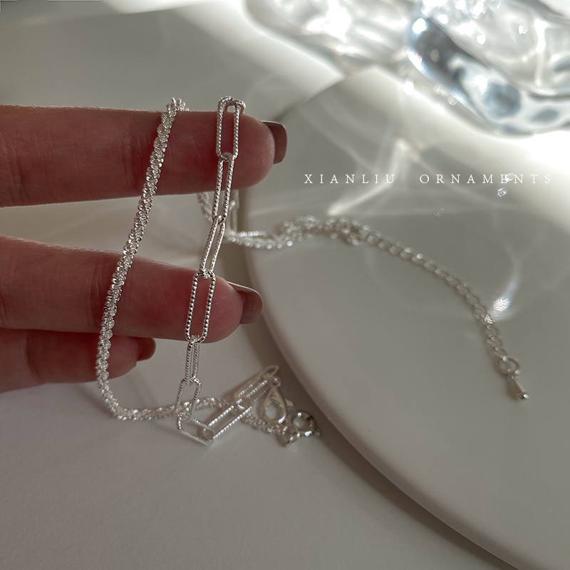 We Flower Gelang Bangle Rantai Silver Hias Glitter Bunga Minimalis Untuk Wanita