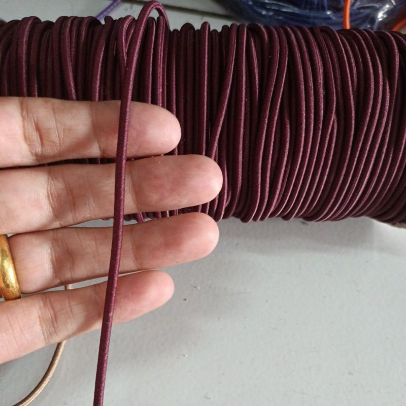 tali bulat elastis tali string elastis/tali karet bulat  3mm 13 warna( permeter)-Maroon