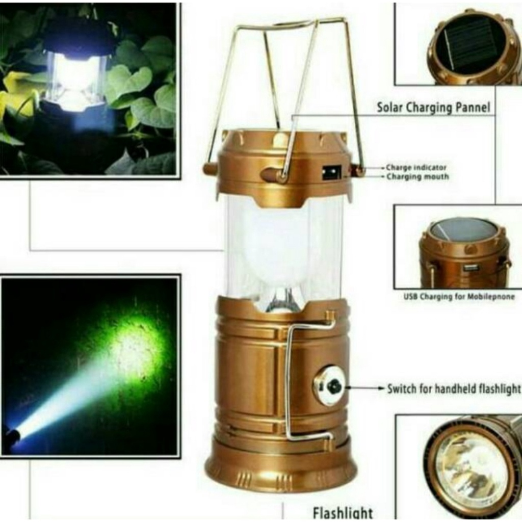 【COD】 Lampu Darurat Emergensi + Senter` Lentera Tenda Cas USB &amp; Tenaga Surya` Charge Emergency` Camping Mancing Hiking