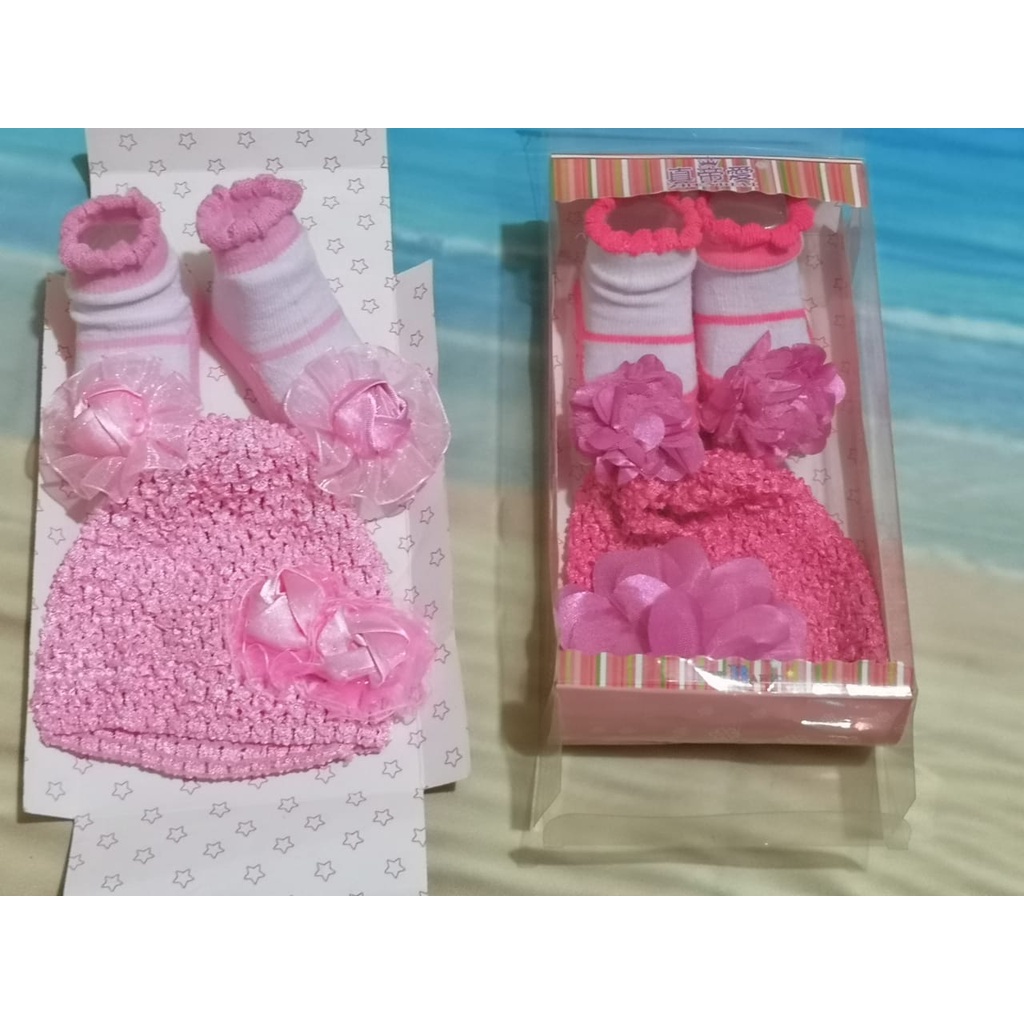 KAOS KAKI SEPATU BAYI + TOPI RAJUT 3 KOTAK BABY NEW BORN PEREMPUAN 0-12 BULAN K-5#