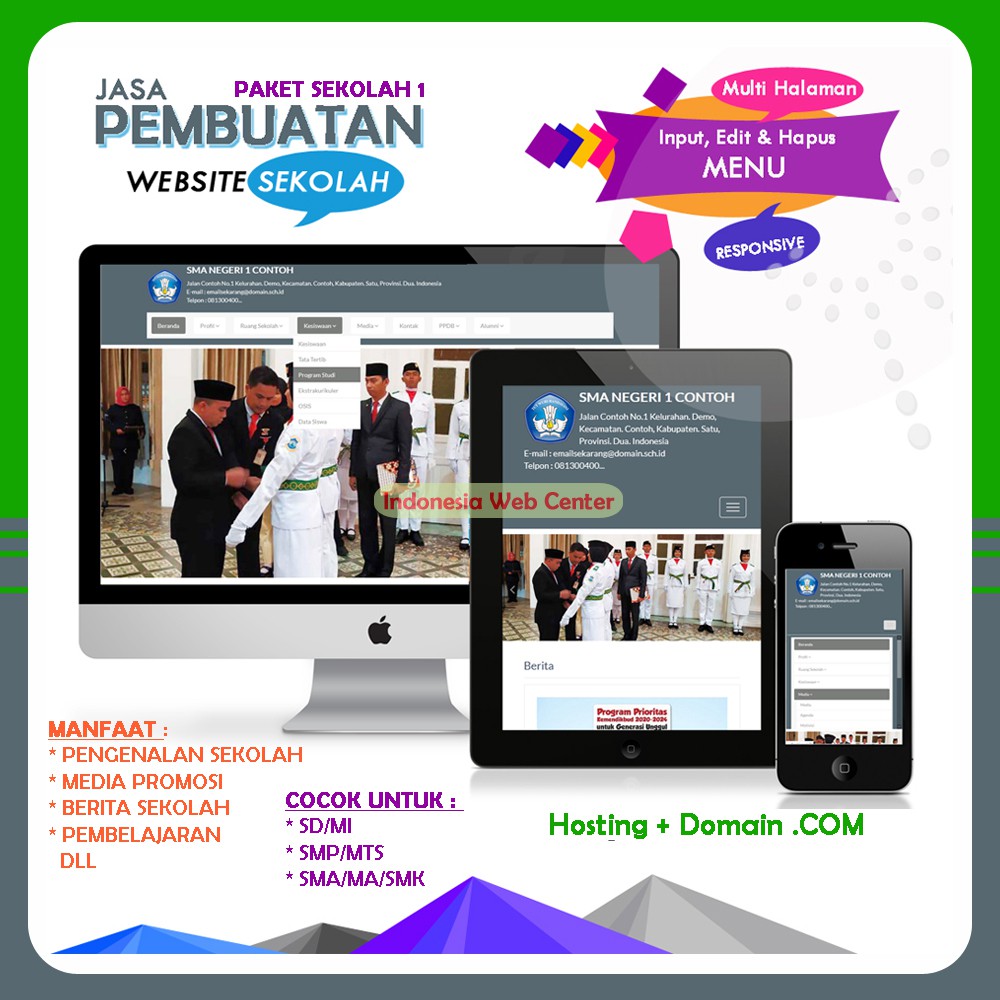 Jasa Pembuatan Website Sekolah Modern dan Responsive Free Domain COM  1 Tahun (Paket Sekolah aCOM)