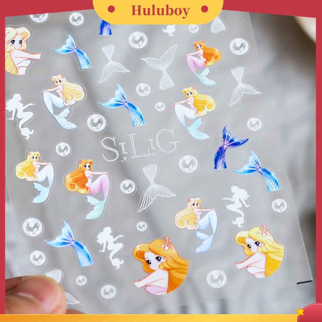 Huluboy Huluboy♡ Stiker Kuku 3D Motif Ukir Mermaid Warna Pink Untuk Wanita