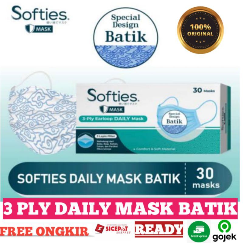 MASKER SOFTIES BATIK DAILY DAN MASKER HIJAB ISI 50 PCS