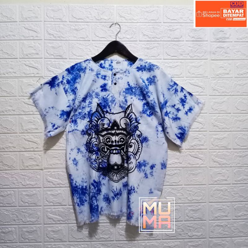 BAJU BARONG BALI - BAJU PANTAI - KAOS PANTAI DASAR PUTIH BERCAK - ORIGINAL PRIA WANITA - MUMA.14