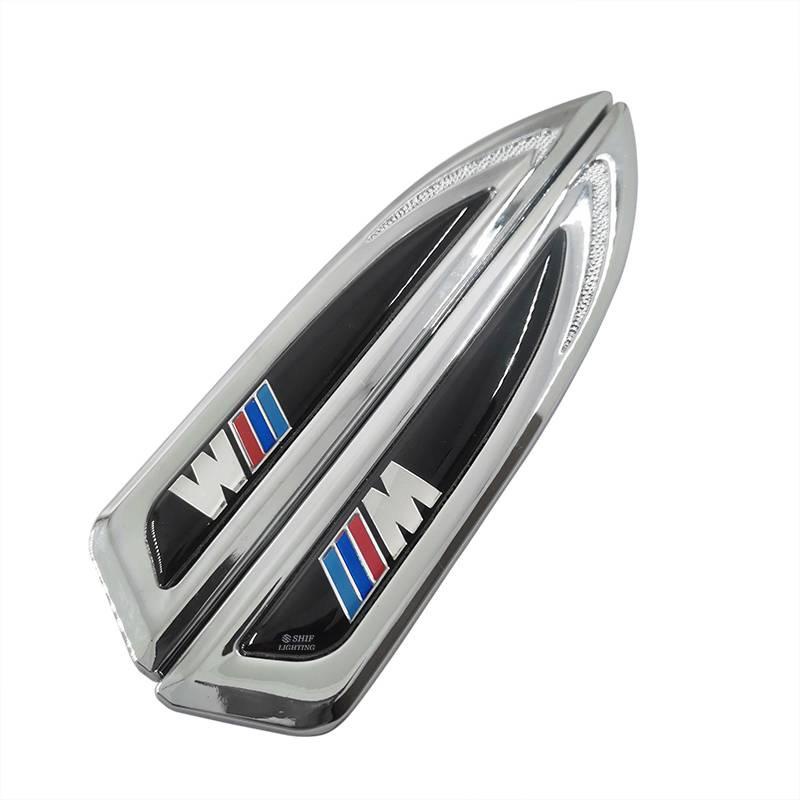 2pcs Stiker Emblem Logo Bmw M / M Bahan Metal Untuk Fender Samping Mobil