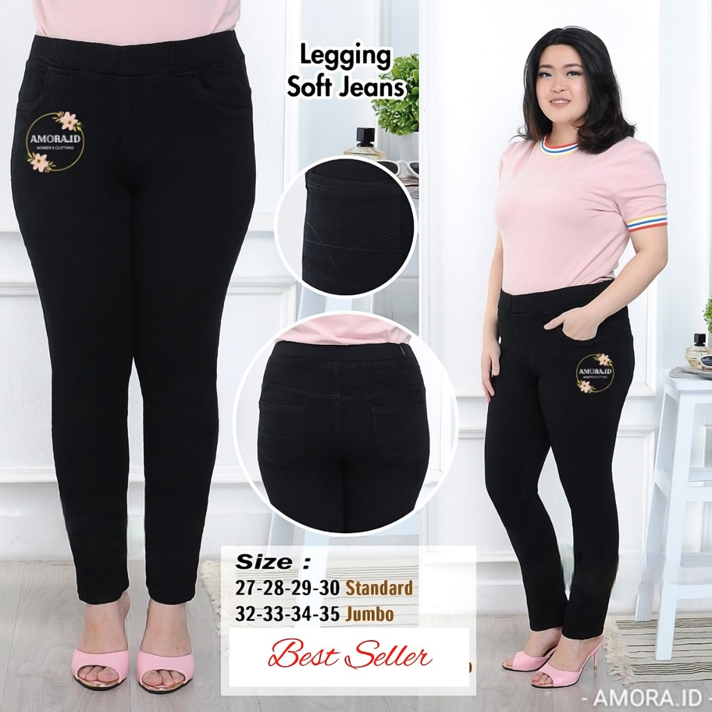 AMORA Legging Jeans Pinggang Karet Size 27-35