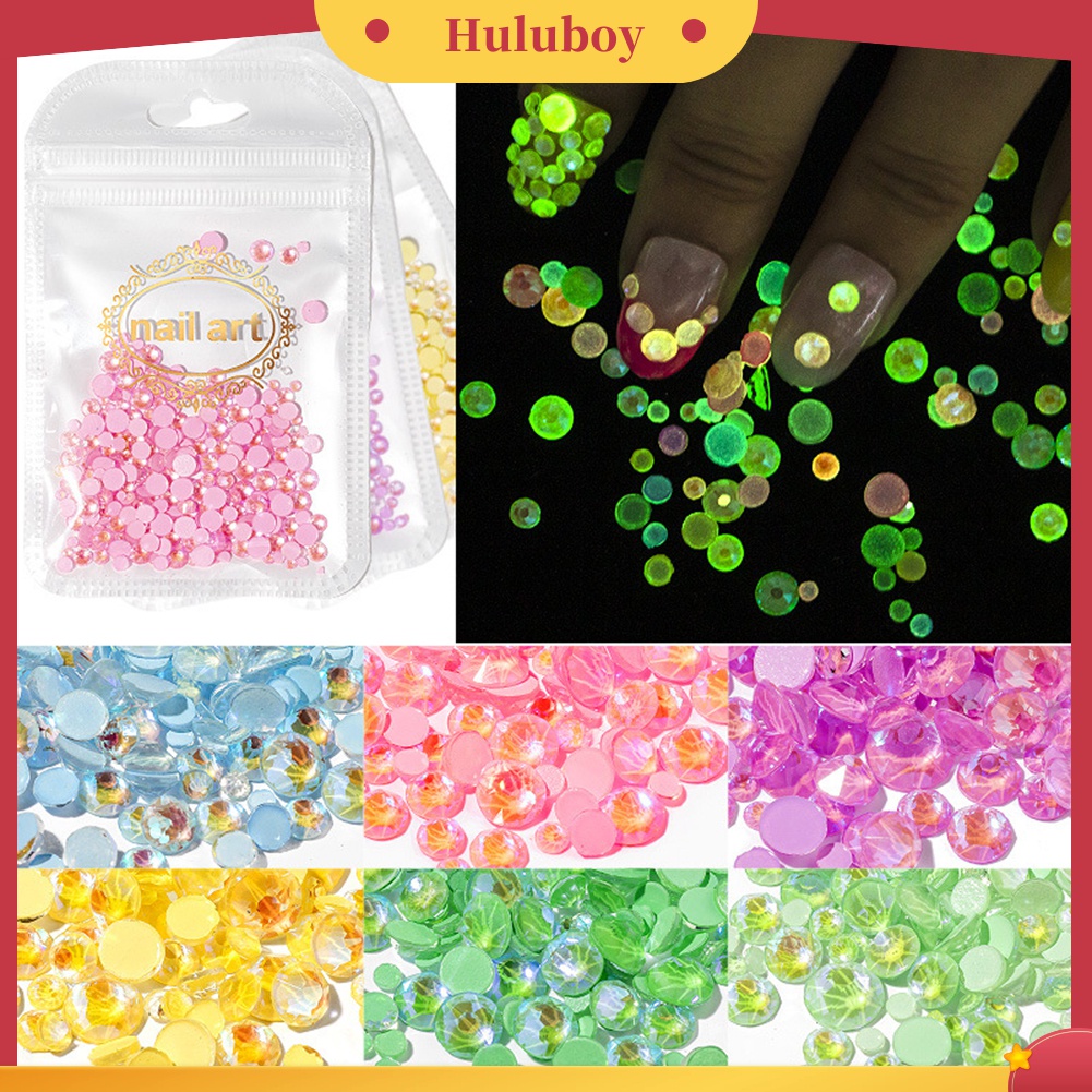 Huluboy Huluboy♡ Hiasan Berlian Imitasi Bulat Flat 3D 6 Warna Untuk Dekorasi Manicure DIY