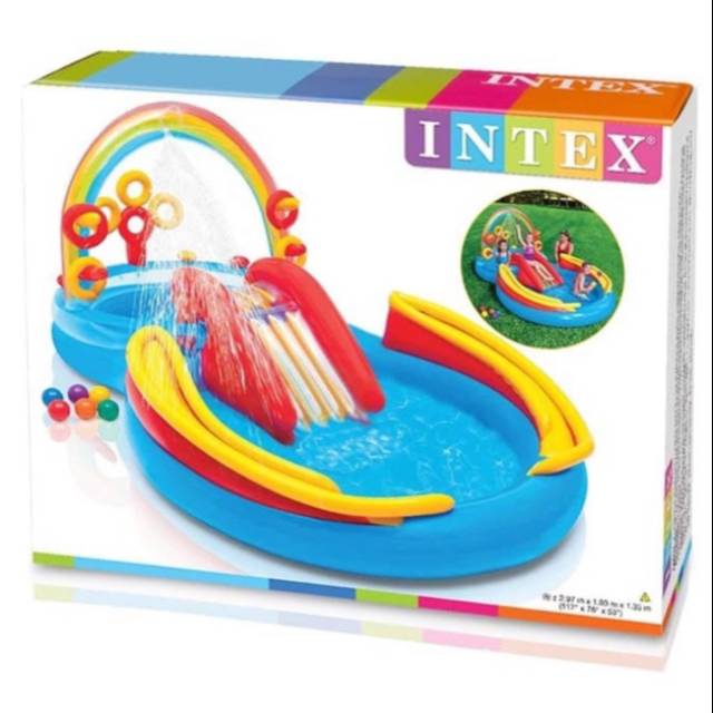 Kolam renang tiup pelangi prosotan INTEX rainbow ring water play 57453