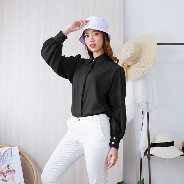 WANITA FASHION CLARISA BUTTON TOP BAJU ATASAN KEMEJA WANITA BLOUSE-4