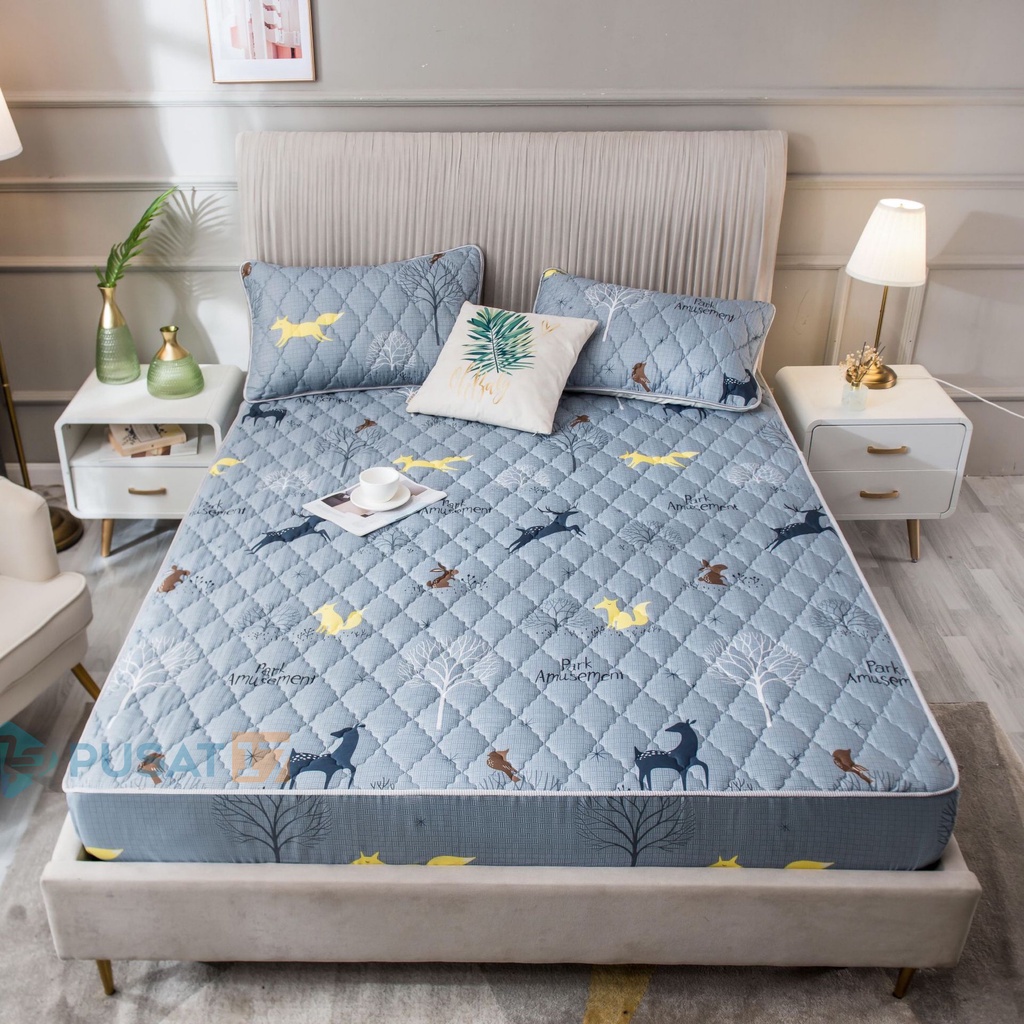 PUSAT17 SPREI WATERPROOF KARAKTER SPREY 160X200CM 180X200CM 200X200CM SPREI ANTI AIR MOTIF / SPREI PROTECTOR MATRAS KASUR 90X200CM 120X200CM-Kijang