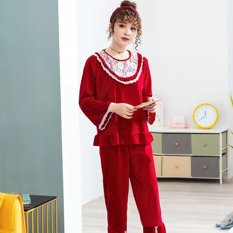 JC- Set Piyama Bulu Bludru PP / Piyama Kimono wanita terbaru / Stelan Bludru Premium import Murah-Bludru Lace Red PP