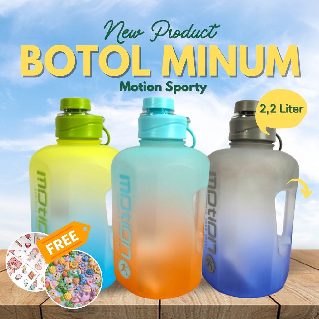 BEST SELLER!! Botol Minum Galon Viral Rainbow 2,2 Liter Ukuran Jumbo Free Stiker 2D / 3D