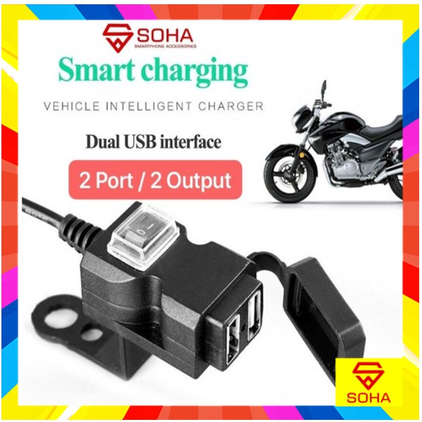 SOHA MLD-002 Charger Sepeda Motor Motorbike 2.1Ampere Anti Air Hujan WaterProof Tombol On O