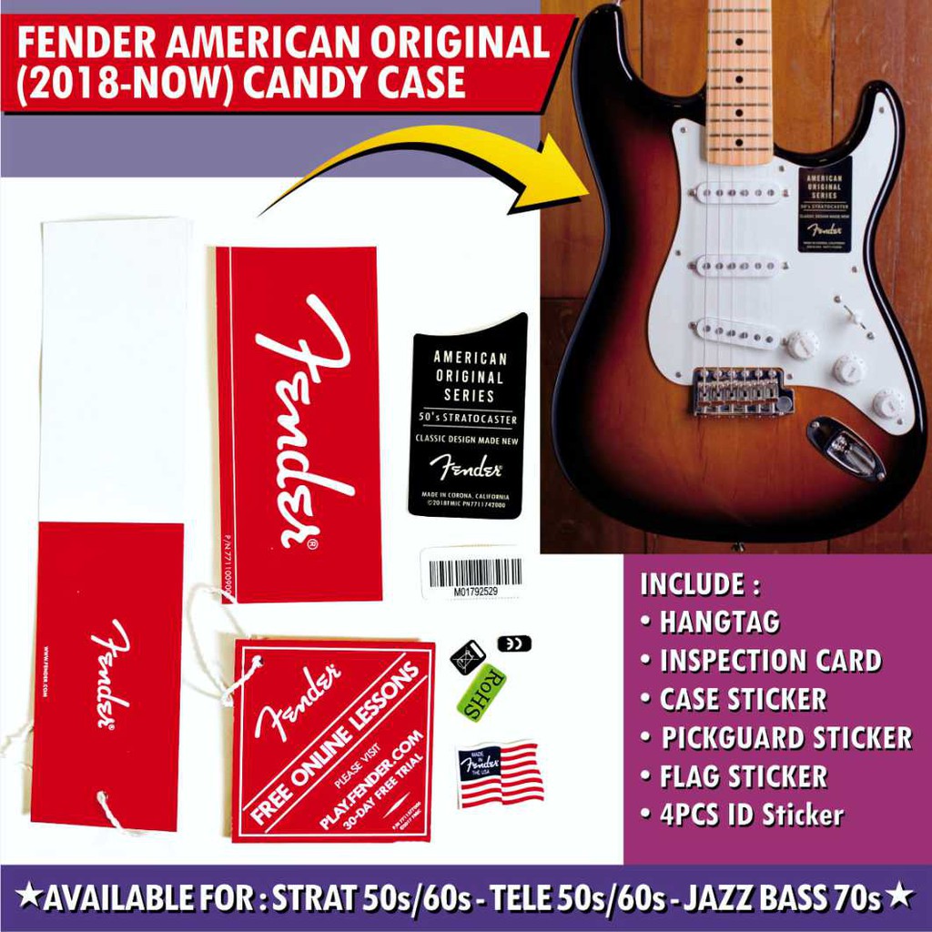 Fender American Original Guitar and Bass Candy Case Hangtag Set Plus Sticker Set