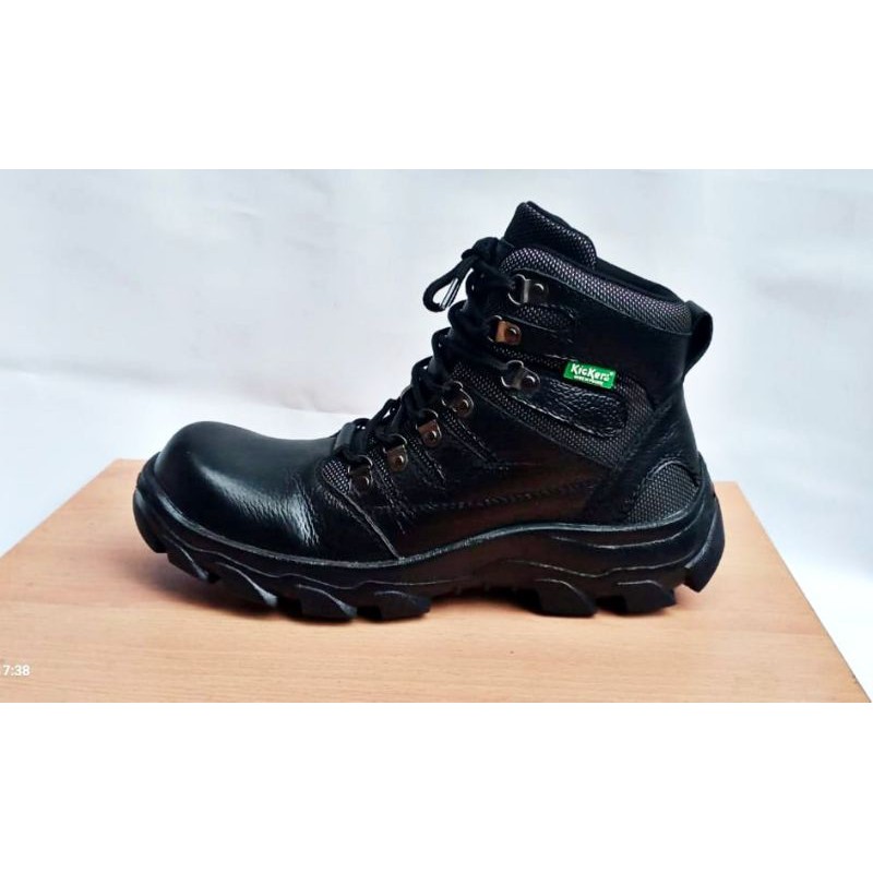 Sepatu safety pria boots shoes  kickers kulit asli ujung besi kerja touring