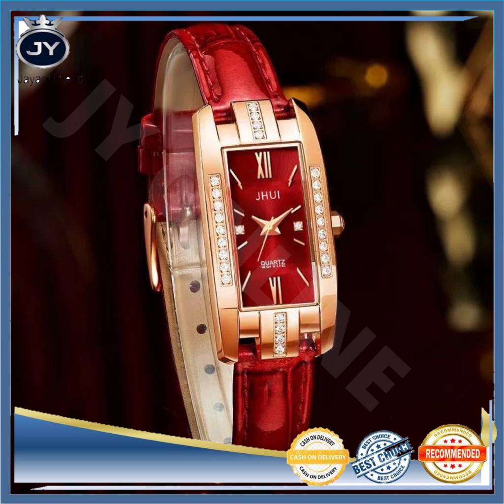 JY J035 Jam Tangan Wanita Analog Persegi Panjang Strap PU Kecil Fashion Import