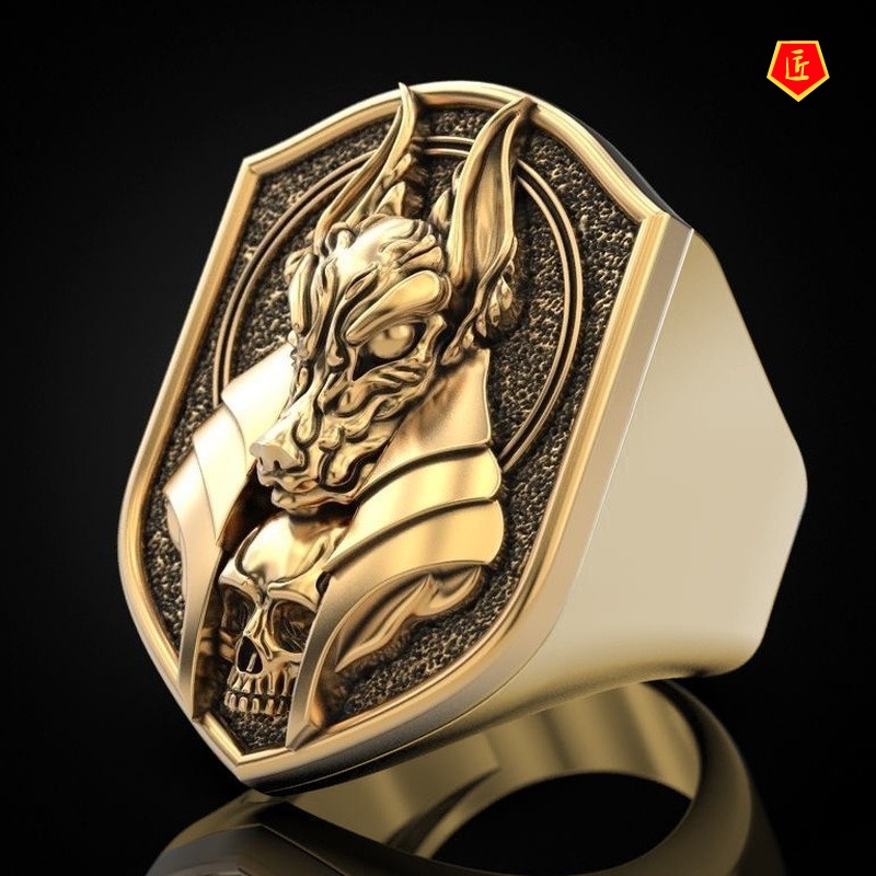 [Ready Stock]Creative Retro Wolf Head 18K Gold Man's Ring