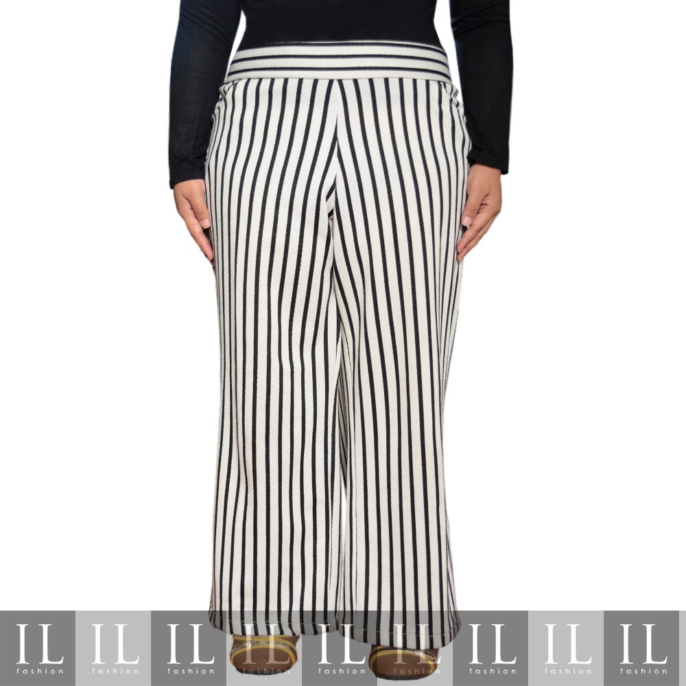 Celana Kulot Putih Ilmi - Garis Zebra Hitam