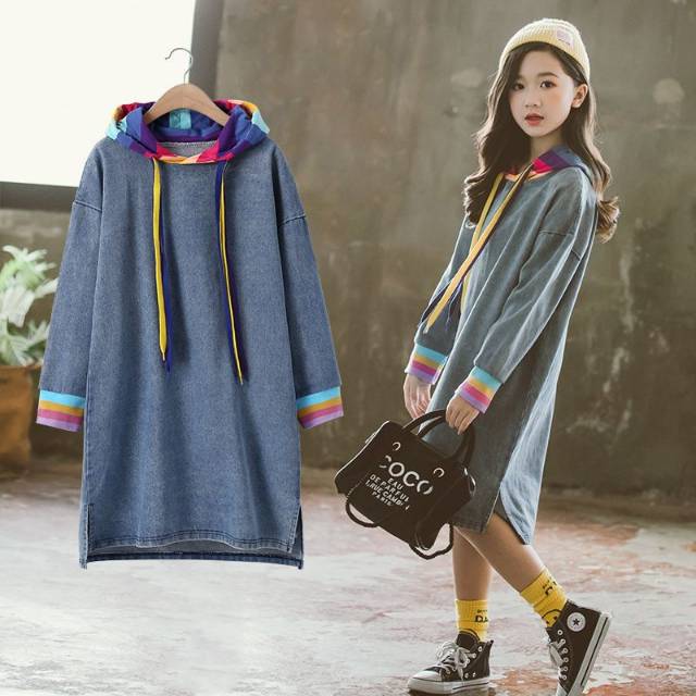  Dress  anak  jeans hody rainbow import  dress  tunik anak  