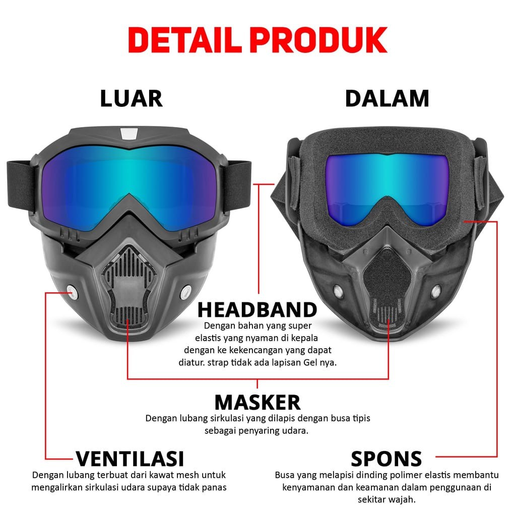 KACAMATA FULL FACE GOOGLES MASK HELM MOTOR PRIA HELM BOGO MOTORCROSS AKSESORIS FASHION PELINDUNG KENDARAAN