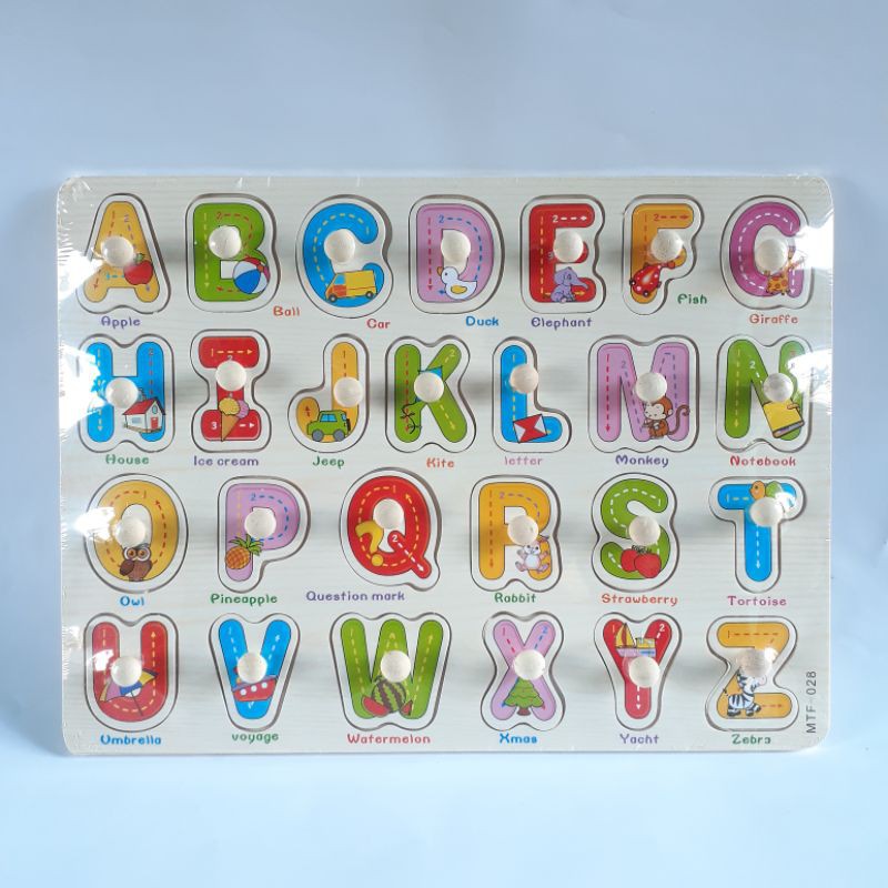 JIGSAW PUZZLE KAYU KNOB MAINAN KAYU EDUKASI EDUKATIF ANAK BAYI BALITA 1 TAHUN MURAH COD FREE BUBBLE-Huruf besar 028