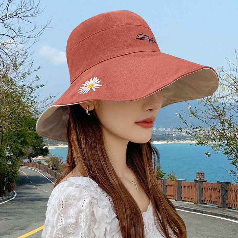 Topi Nelayan Model Dua Sisi Motif daisy Gaya Korea Untuk Wanita