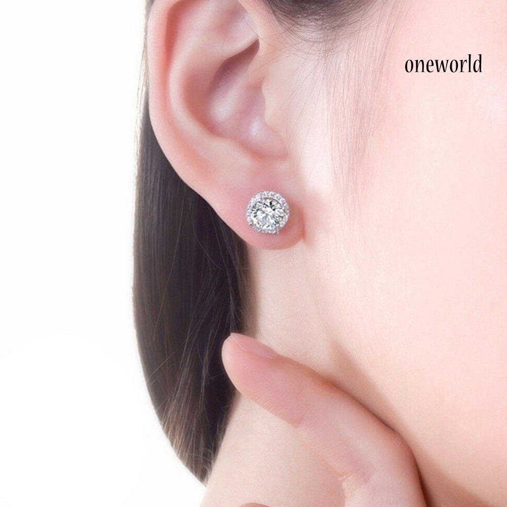 OW# Fashion Women Luxury Alloy Round Rhinestone Inlaid Stud Earrings Birthday Gift