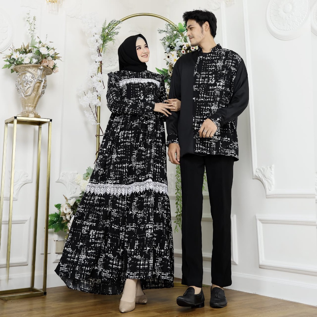Baju Couple Lebaran Suami Istri Motif bunga/Baju Sepasang Kekasih Bestie