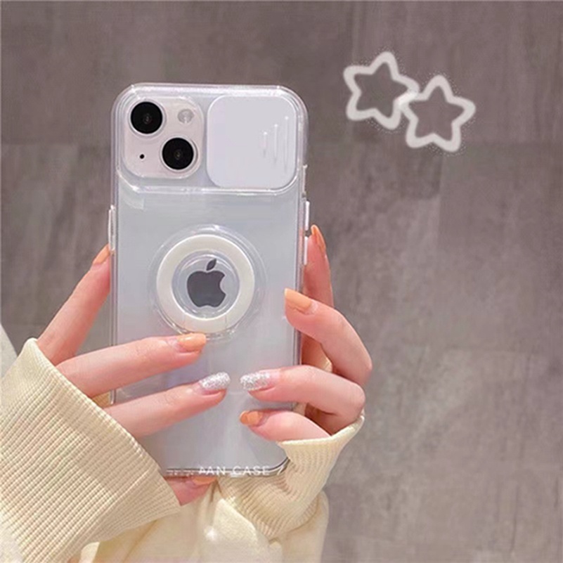 Casing For iPhone 14 13 12 11 Pro Max X XR Xs Max 7 8 6 6s Plus SE 2020 Push-pull Camera Lens Protection Phone Case With Bracket Ring Holder Transparent Shockproof Silicone Soft TPU Protective Cover