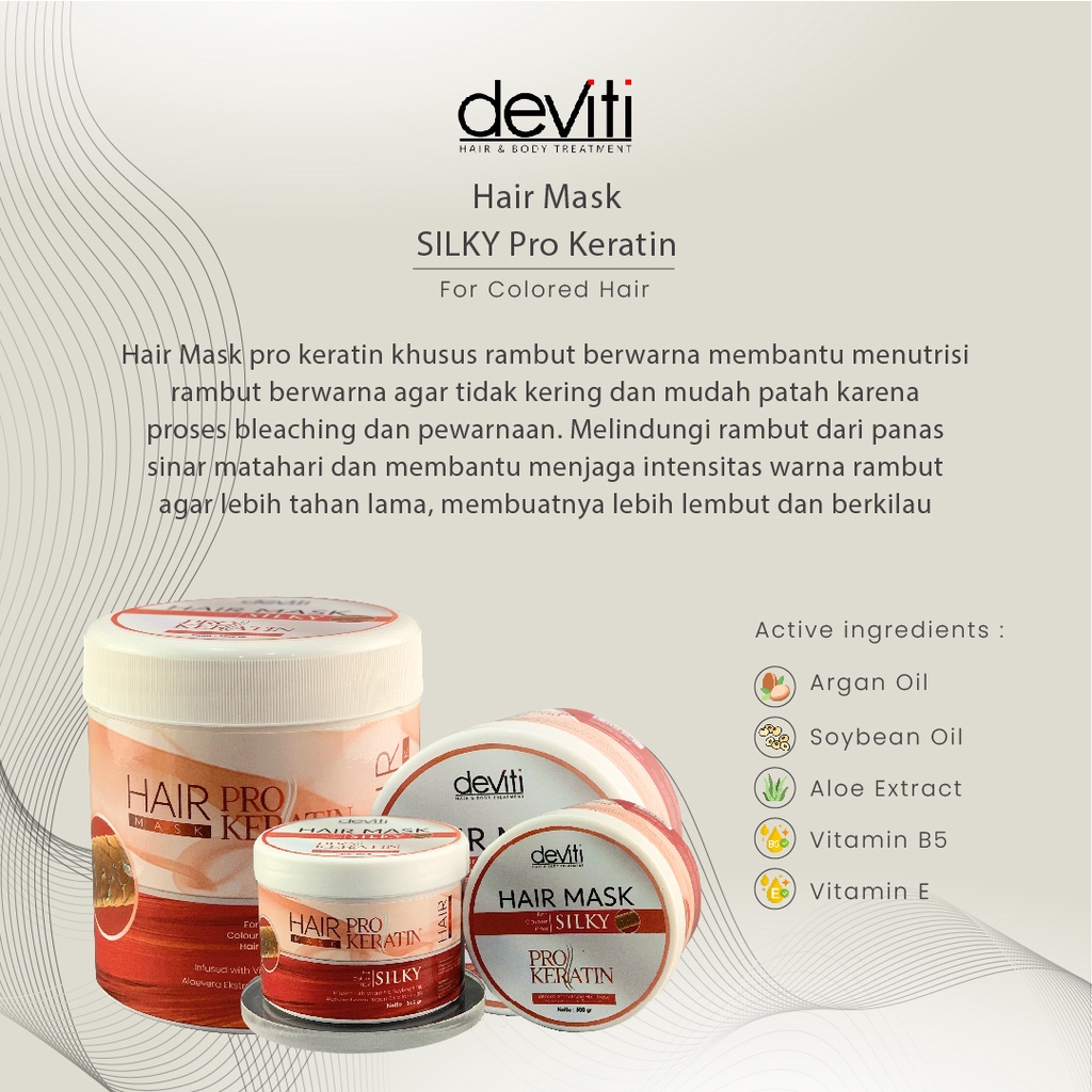 Deviti Hair Mask Silky Pro Keratin Perawatan Rambut Berwarna dan Berkilau 250Gr