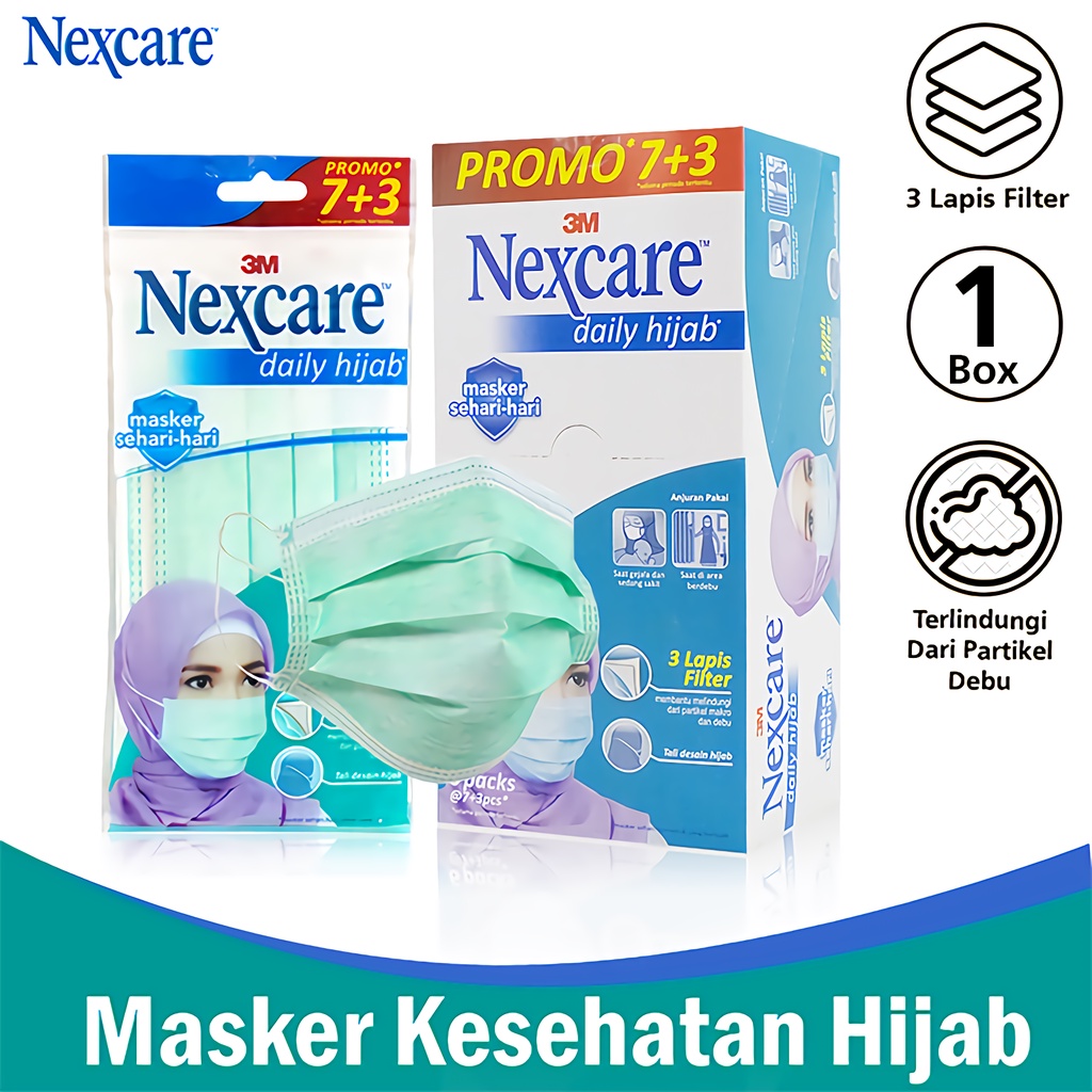 aha 3M NEXCARE Masker Kesehatan Kerudung 3 Ply Headloop Combo 6 Pack Daily Hijab Face Mack Perlindun