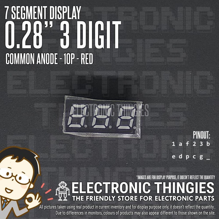 SEVEN SEGMENT 0.28" 3BIT CA RED COMMON ANODE 7 SEGMEN