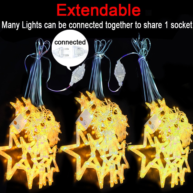 2025 lampu ramadhan 4 meter lampu hias natal lampu kelap kelip lampu tirai bintang bulan waterproof lampu kamar aesthetic lampu hias kamar with eu plug