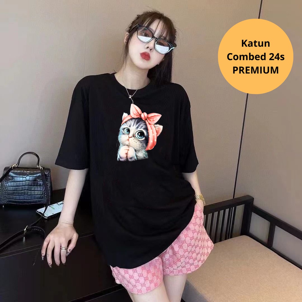 Kaos Oversize Katun Combed 24s Kucing Pita Oblong Unisex Jumbo XXL