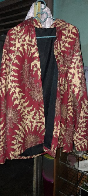 Uwer Merah Kemeja Batik Pria Katun Cabut Full Furing