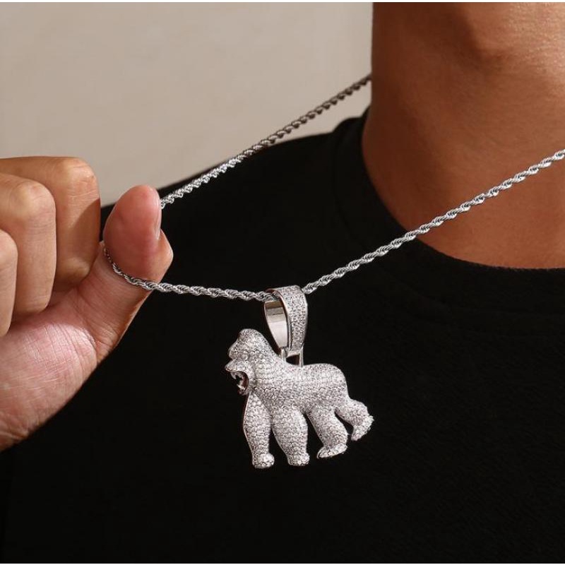 Kalung Liontin Gorilla Zircon Gaya Hip Hop Untuk Pesta