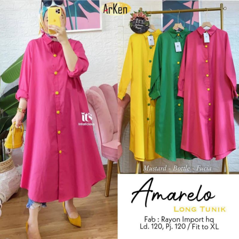 Amarelo Long Tunik by Arken Long Tunik Fuschia