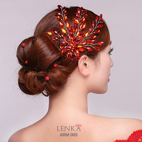 [SIAP KIRIM] AKSESORIS SANGGUL PENGANTIN WANITA HEADPIECE PESTA MERAH ARM005