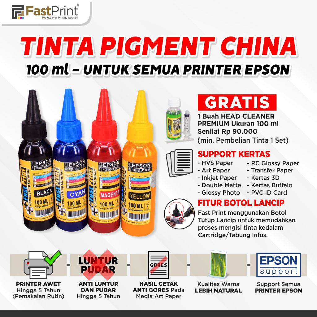 Tinta Pigment Art Paper China Epson 1 Set - 4 Warna - 100 ML