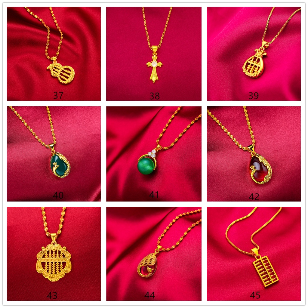 Kalung Lapis Emas Asli Kadar 375 Hias Liontin Ruby Emerald Sapphire Berlian Kilau Untuk Wanita