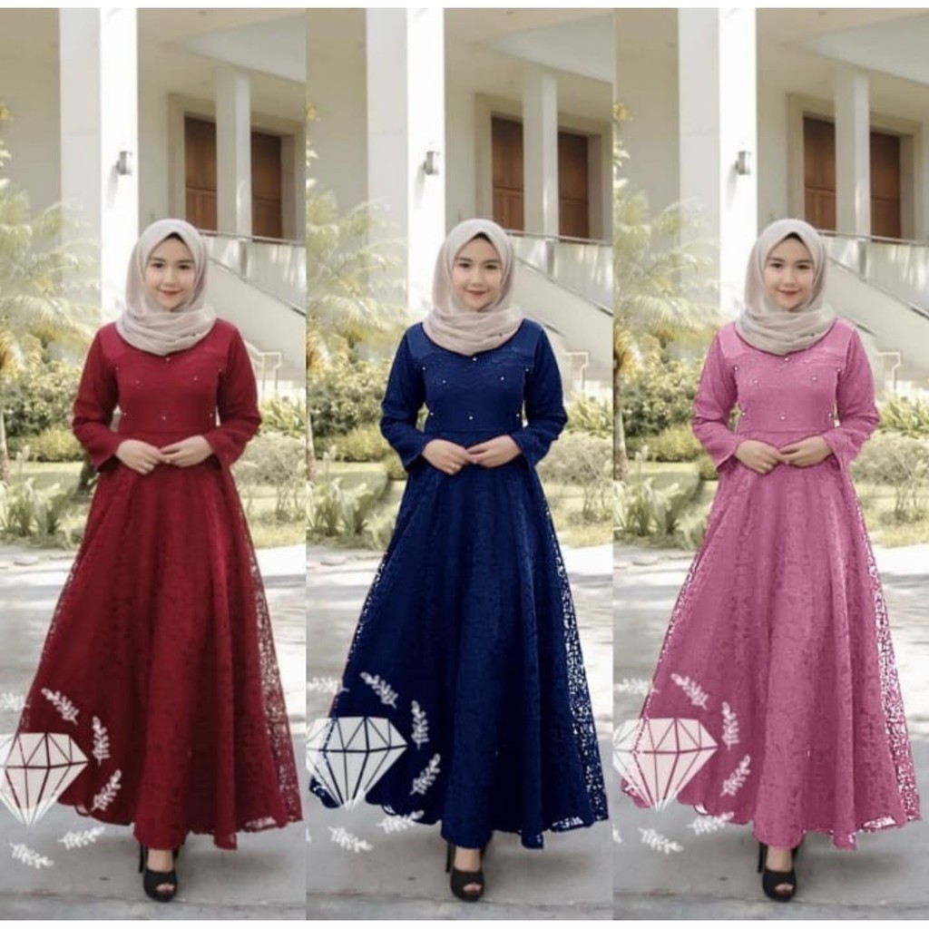 Baju Gamis Wanita SC Guchika Maxy Dress Muslim Brukat Lapis Furing mix Mutiara Tembak Termurah 2020