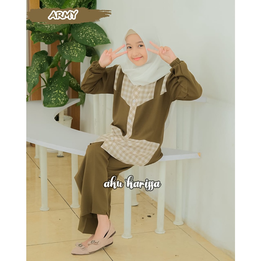 SETELAN ANAK KEYLA AZZARA BAJU ORI aku karissa kids itycrepe lembut s m L xl celana baju kotak kotak premium gamis anak muslim