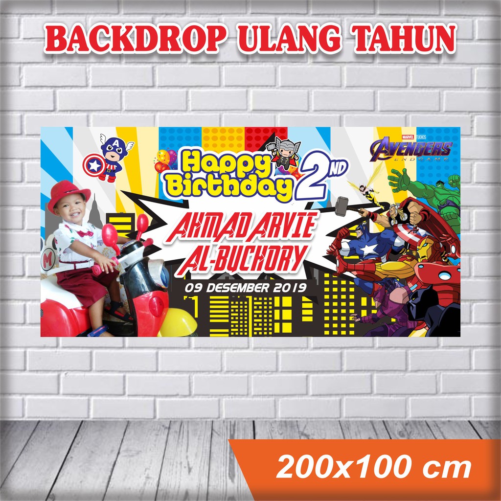 BANNER ULANG TAHUN / BACKDROP ULTAH / SPANDUK ULANG TAHUN AVENGERS