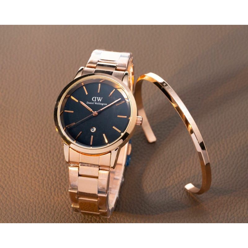 JAM TANGAN WANITA DW ICONIC ANALOG TANGGAL AKTIF TALI RANTAI FREE GELANG FREE BOX EXCLUSIVE