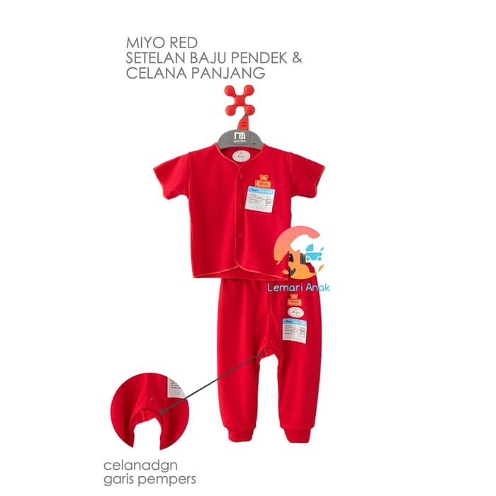 Miyo Red Setelan Baju Lengan Pendek  Celana Panjang 0-3 Bln