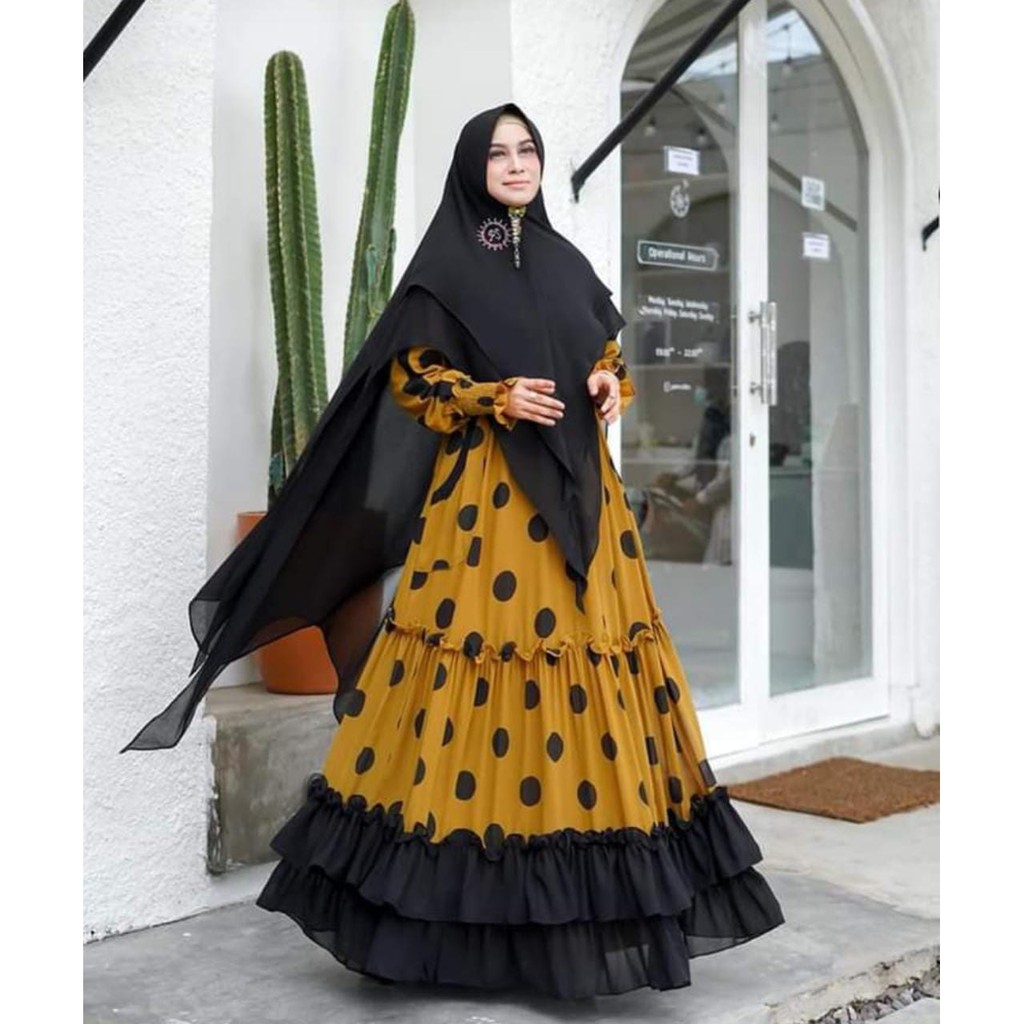 GAMIS SYARI WANITA MUSLIMAH POLKA SUPER JUMBO GAMIS PLUS KRUDUNG/ GAMIS MONALISA KRUDUNG CERUTY