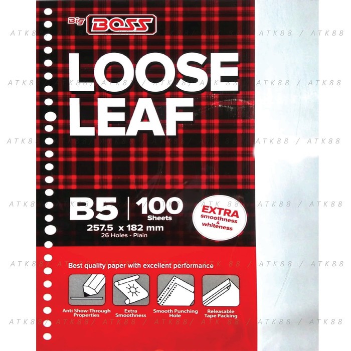 

Langsung Order Loose Leaf Big Boss B5 , 20 Holes - Polos isi 100 Lembar Murah