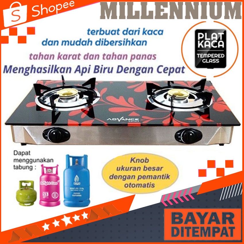 Kompor Kaca Kompor Gas 2 Tungku Kaca Advance GB 201K Model Super Mewah