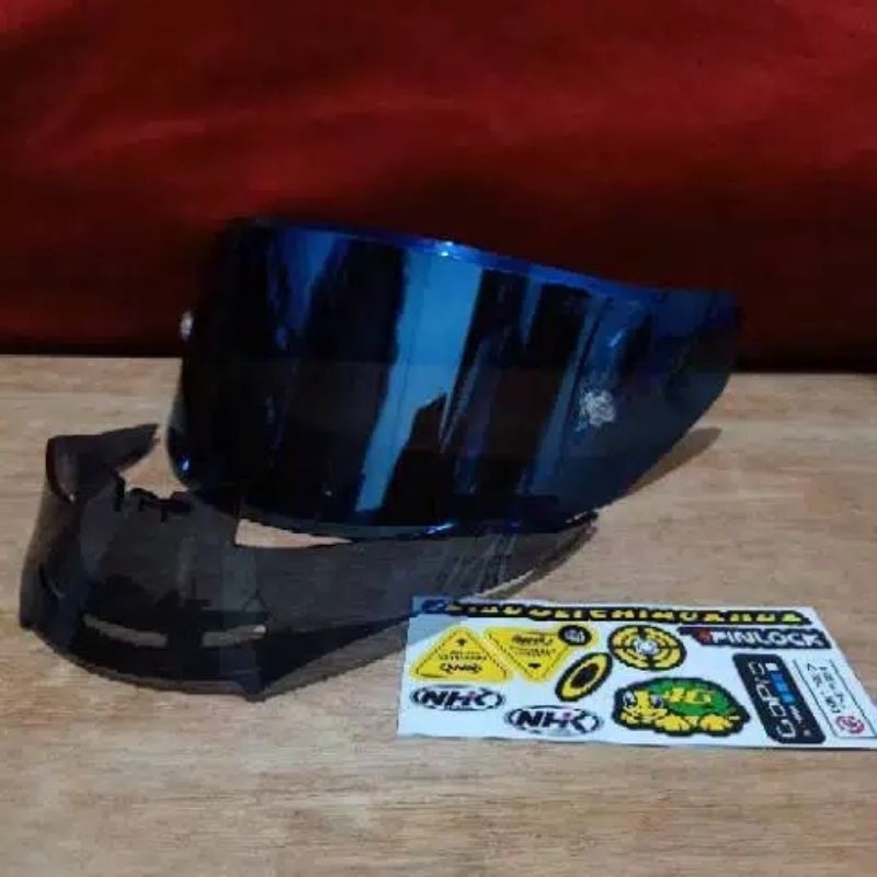 Paket flat visor NHK gp1000 iridium blue + stiker visor  + spoiler iridium gold silver husus NHK gp1000 + stiker + spoiler nhk gp 1000