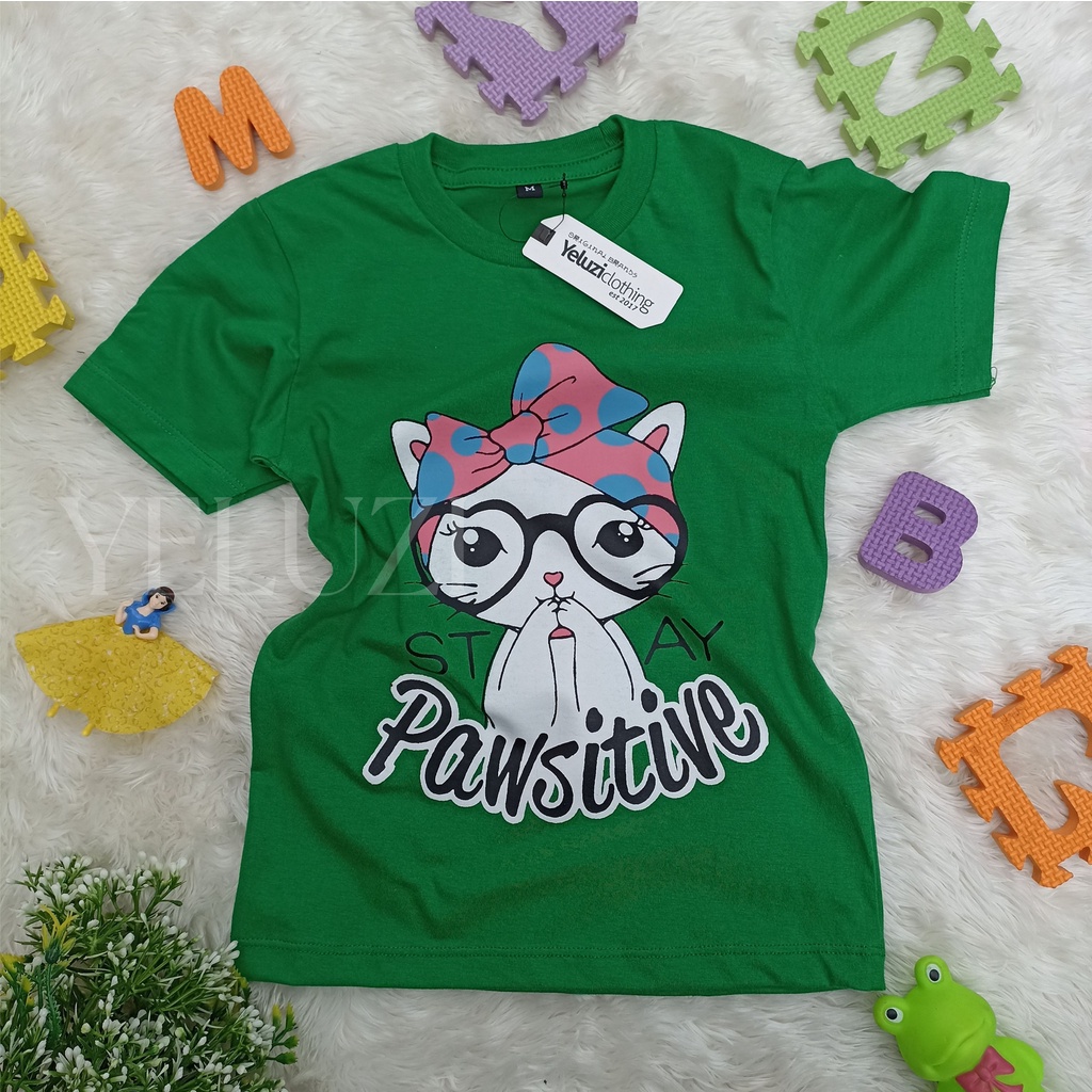 KAOS BAJU ANAK OBLONG KUCING HIJAU YELUZI